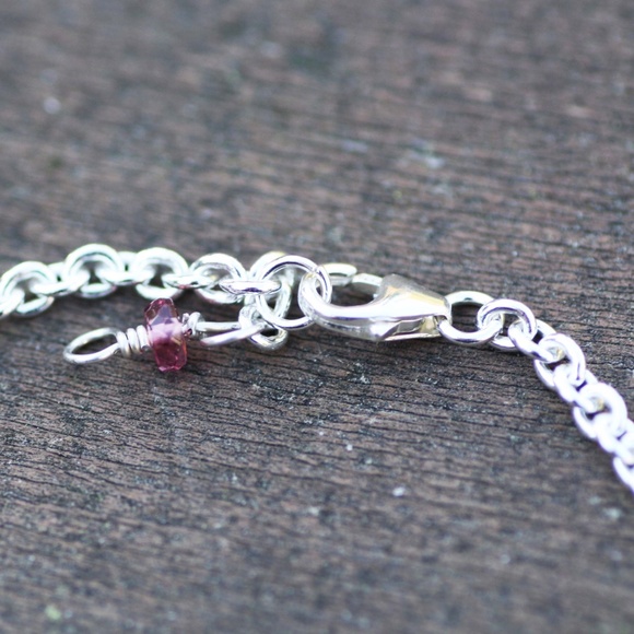 Handcrafted Untreated Natural Rainbow Tourmaline Bracelet Sterling Silver - Picture 4 of 7